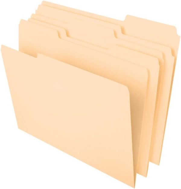File Folders,  Size, 8 1/2" x 11", Classic Manila, 1/3 Cut Tabs in Left, Right, Center Positions, 100 Per Box (65213)