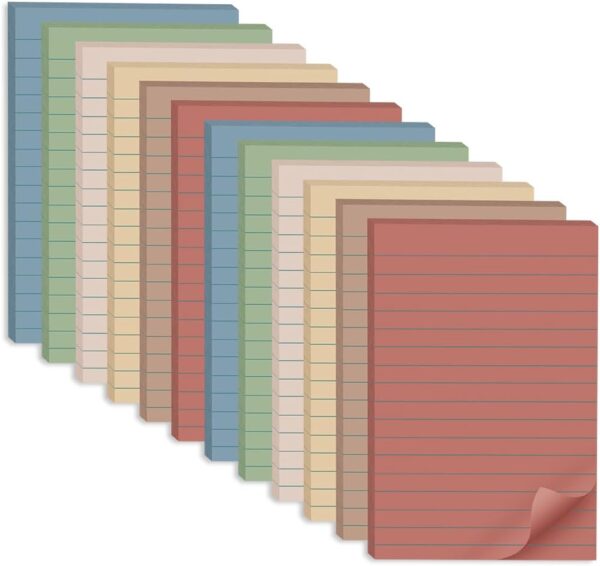 (12 Pack) Lined Sticky Notes 4x6 in,Vintage Large Notepads with Lines | Ruled Stickies Super Sticking Power,Office School Memo Note Pads,Post on Windows Doors,Recyclable,Easy to Write on