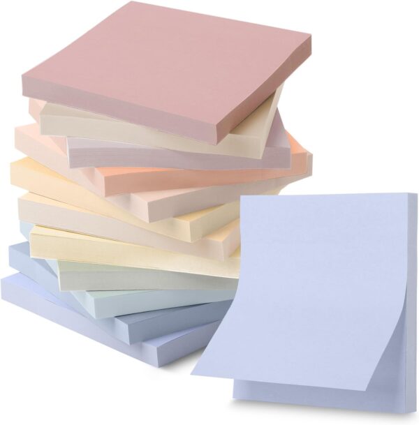 Sticky Notes, 3"x3", 12 Pads, 600 Sheets, Soft Vintage Colors | Sticky Notes Bulk, Self Stick Note Pads, Perfect for Office, School, Home, Study & Organization