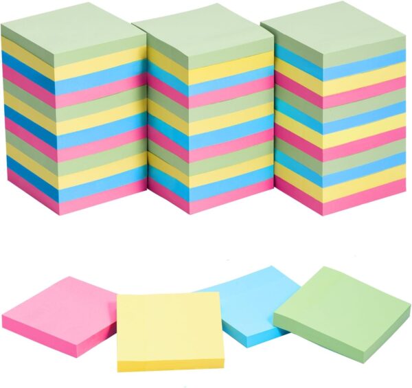 Sticky Notes 3x3 Inches Bulk 36 Pack 3600 Sheets Colored Self Stick Pads, 100 Sheets/Pad, 4 Bright Colors (Yellow, Green, Pink, Blue) for Office Supplies, School, Home