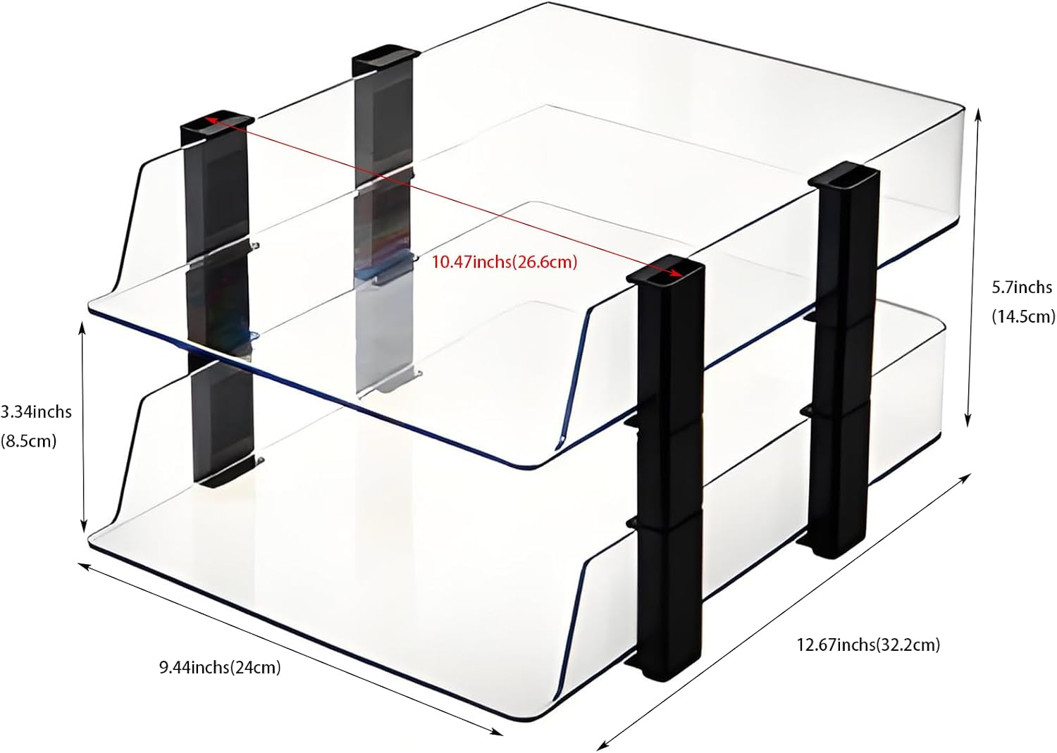 Transparent 2 Tier Stackable Document Tray Organizer Image 2