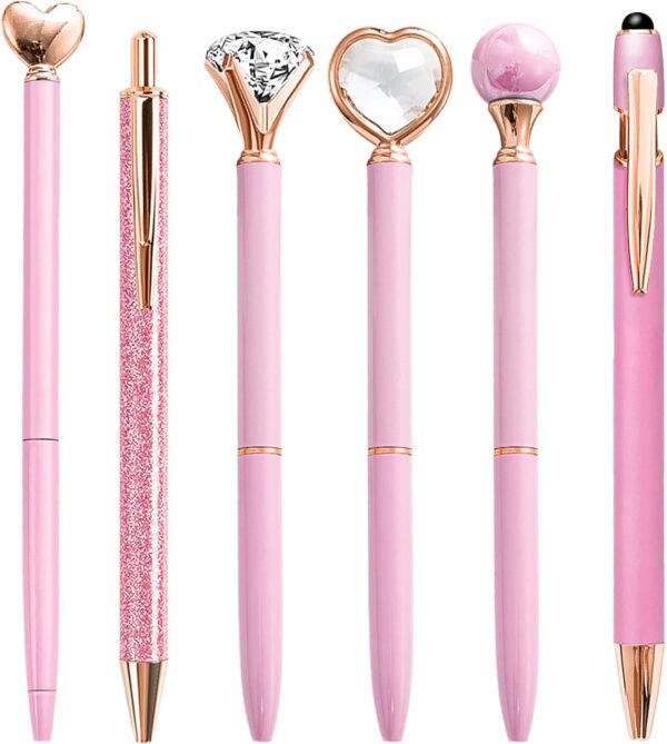 Pink Pens for Women, 6 Pcs Cute Pens Ballpoint Pen Bulk, 1 0mm Medium Point Black Ink, Office and School Supplies Fancy Nice Pen Gifts for Girls Nurse Teacher (Pink)