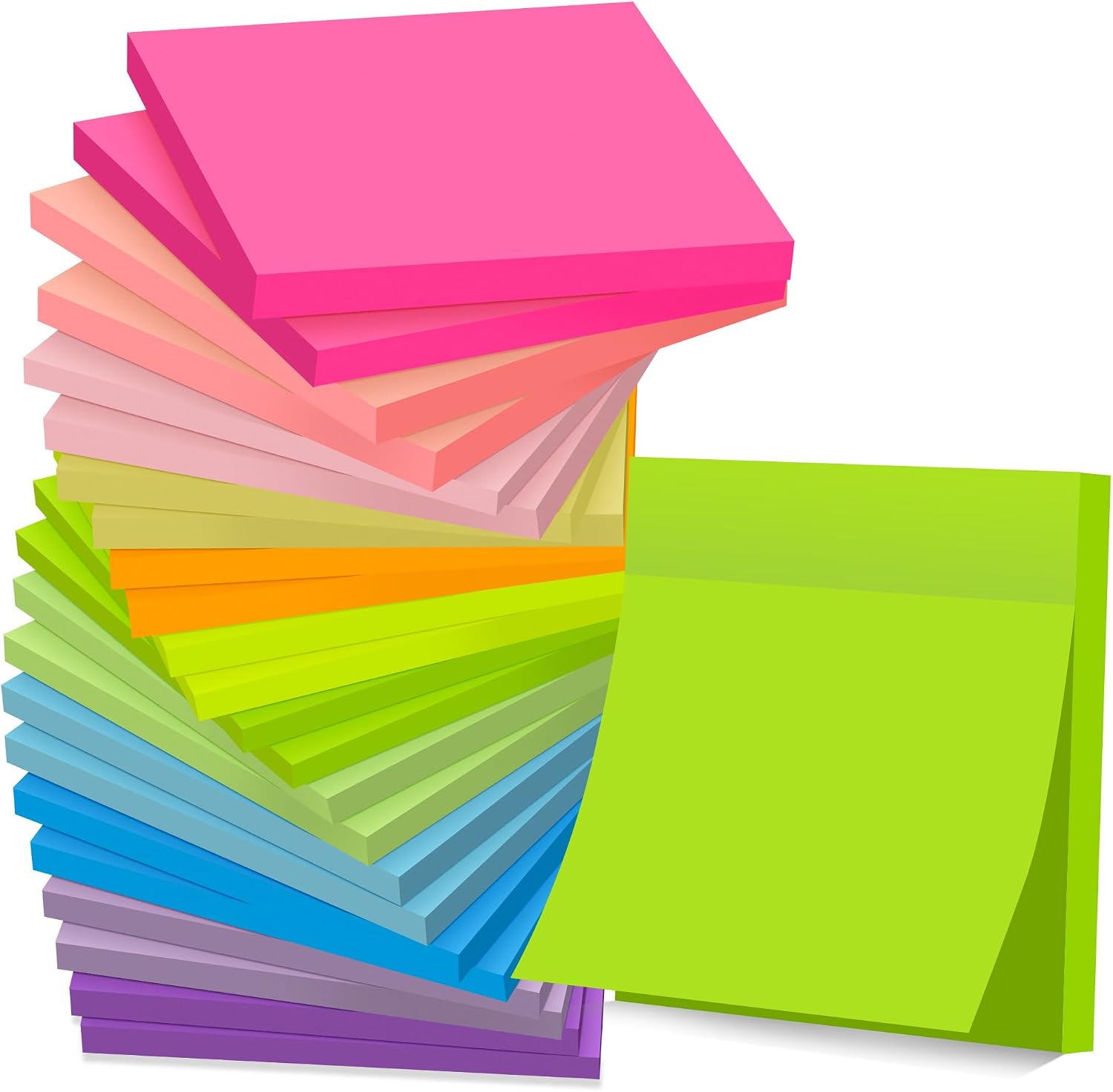 (24 Pads) Sticky Notes 3x3 in Post, 12 Bright Colors Self Stick Note Pads it, Strong Adhesive, Easy to Post for Home, Office, Notebook