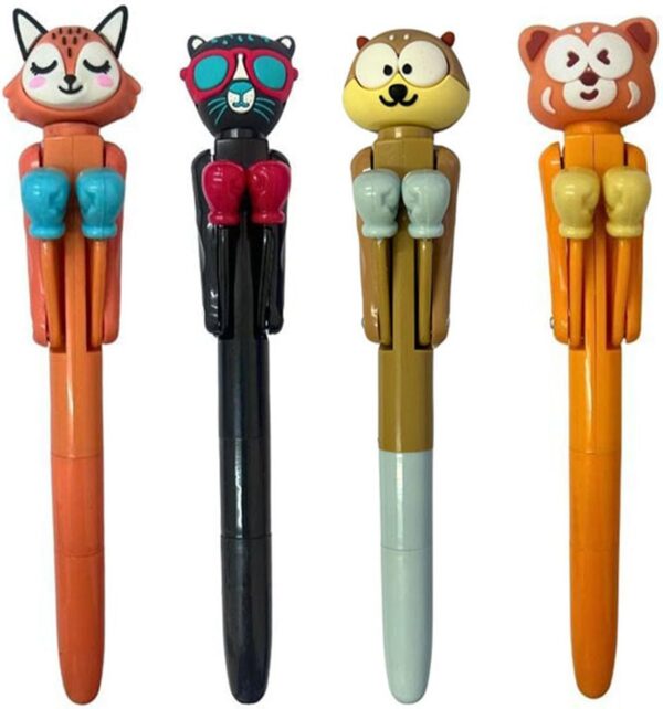 4 Pcs Funny Animal Boxing Ballpoint Pens 0 7mm Black Ink Fox Squirrel Pen | Novelty Cool Writing Pen Cat Bear Boxing Pens Stationery Gifts Classroom Supplies for Office School Party Favors