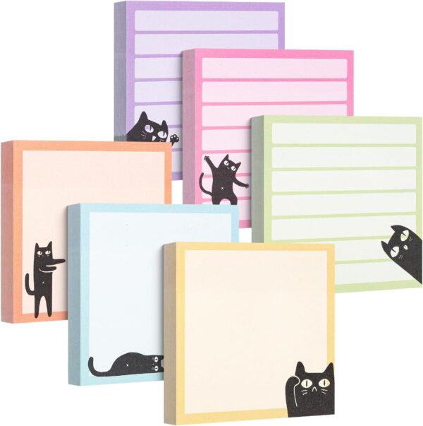 Black Cat Sticky Notes Set, 3" x 3", 6 Pads, 480 Sheets | Black Cat Sticky Notes, Memo Pads, Self Stick Note Pad for Office, School, Home, Study & Organization