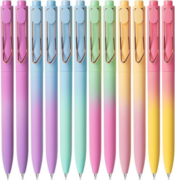 Ballpoint Pens, 12 Pack, Gradient Color Barrels, Black Ink | Cute Ballpoint Pens Black Ink, Cute Pens for Journaling
