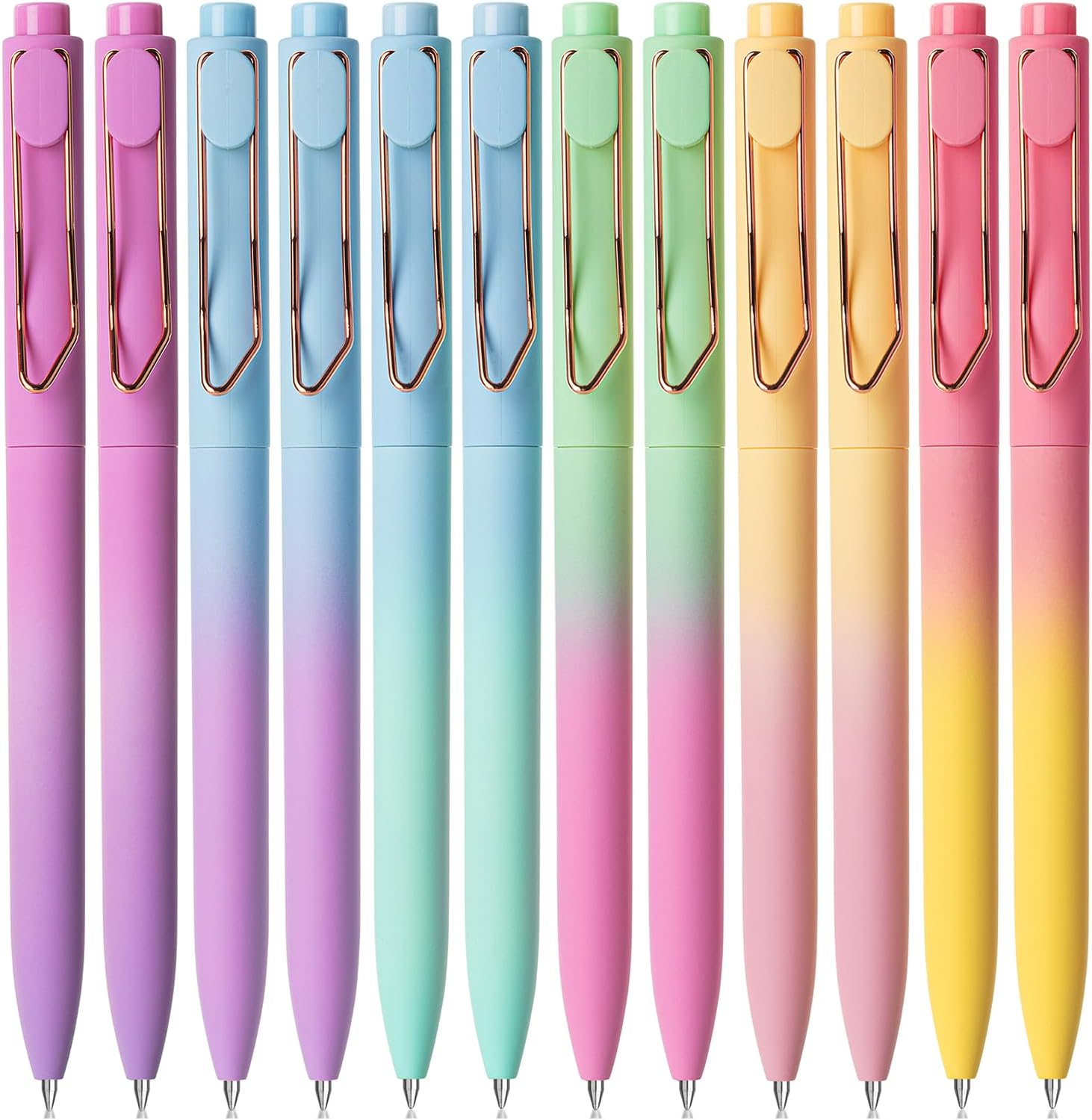 Ballpoint Pens, 12 Pack, Gradient Color Barrels, Black Ink | Cute Ballpoint Pens Black Ink, Cute Pens for Journaling