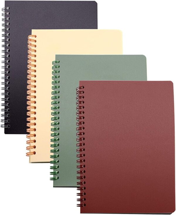 Spiral Notebook, 4 Pcs 8 3 Inch x 5 9 Inch A5 Thick Plastic Hardcover 8mm Ruled 4 Color 80 Sheets  160 Pages Journals for Study and Notes (style 10 Wine Red,Brown,Green,ivory, A5)
