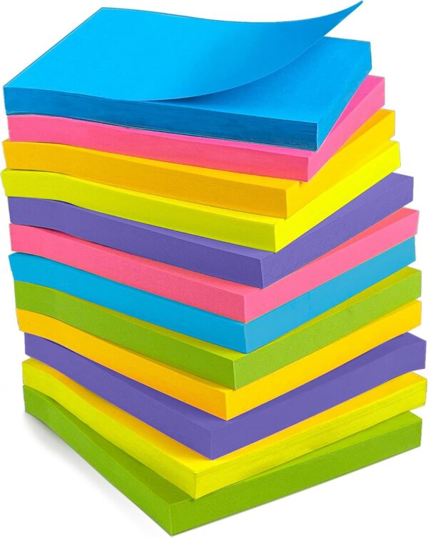 Sticky Notes 12 Pads, 3”x3” Colorful Self Stick Post Notes Bulk Office Desk Accessories | Teacher Classroom Must Haves,Aesthetic School Supplies for Home,Back to School Essential