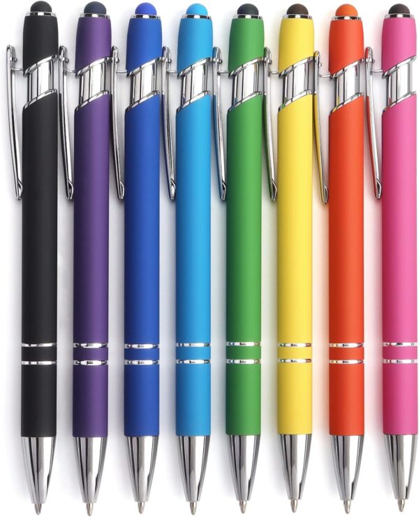 8 Pack Ballpoint Pen 2 in 1 Stylus, 1 0 mm Black Ink | Retractable Ballpoint Pen with Stylus tip, Metal Stylus Pen for Touch Screens