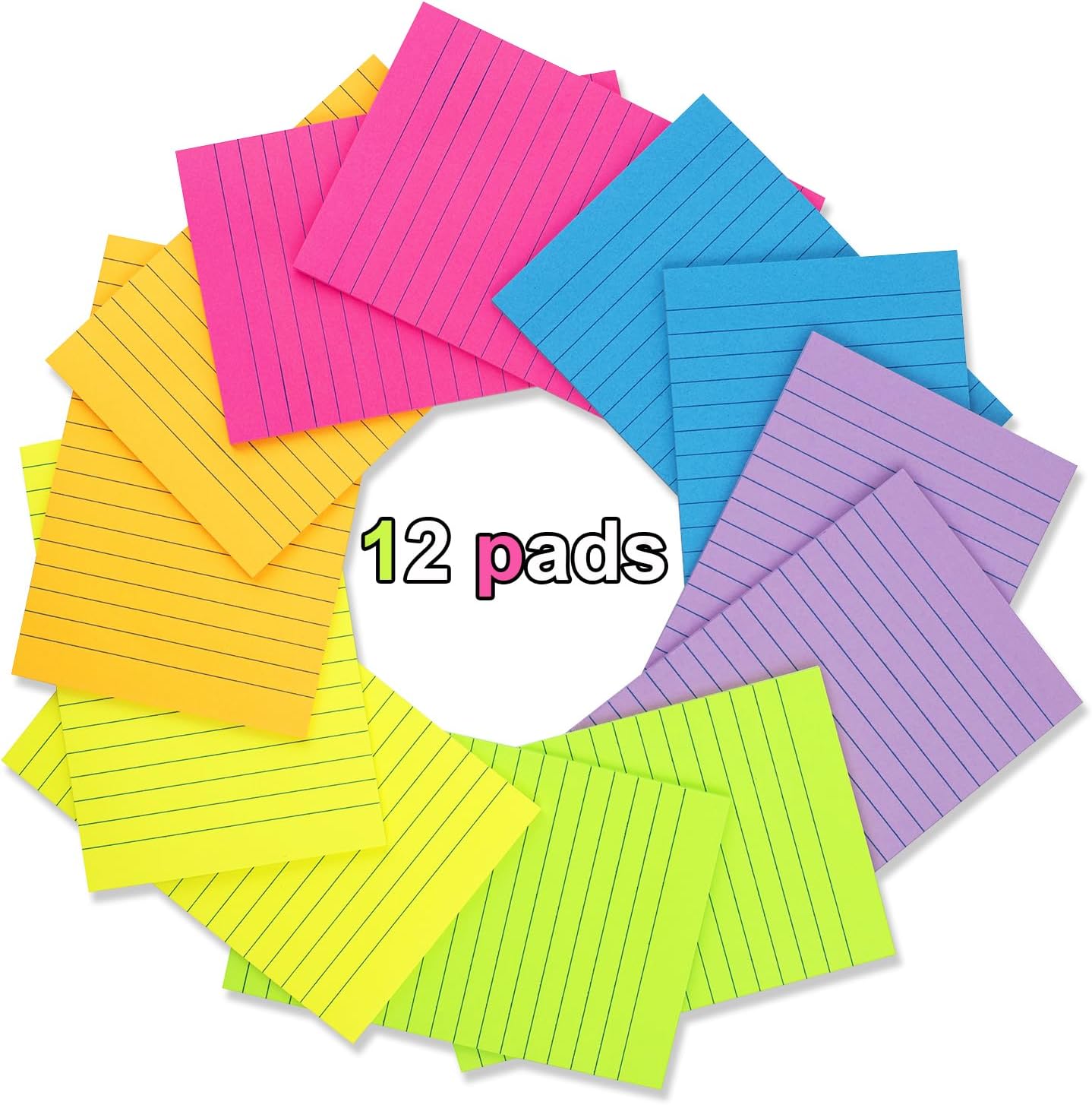 (12 Pack) Lined Sticky Notes 4x6 in,Bright Large Notepads with Lines | Ruled Stickies Super Sticking Power,Office School Memo Note Pads,Post on Windows Doors,Recyclable,Easy to Write on Image 2