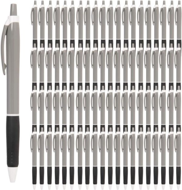 Retractable Ballpoint Pens   100 Pack, Black Ink, Gray & Black, 1 0mm Medium Point   Bulk Pens for Office & School Supplies   Smooth Writing for Notebooks & Journals
