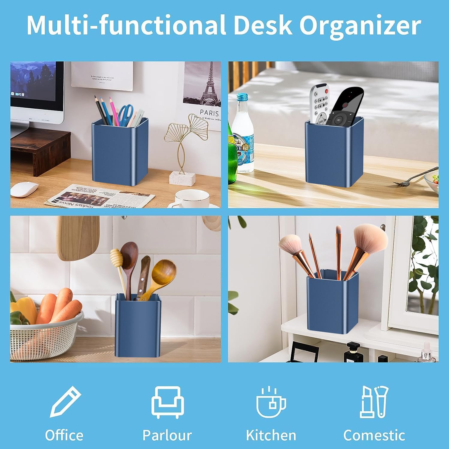 Multifunctional Pen Holder Desk Organiser with Book Stand and 2 Drawers Image 2