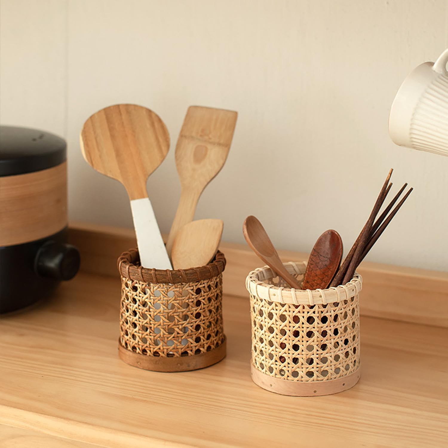 Handwoven Rattan Multifunctional Pen Holder Desk Organiser Image 2