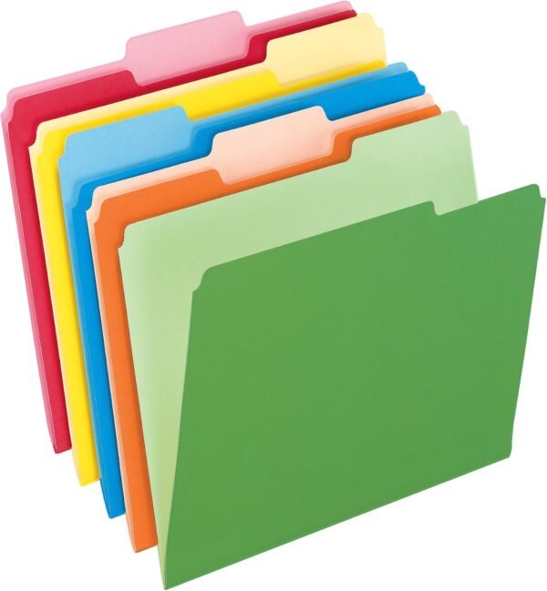Two Tone Color File Folders,  Size, Assorted Colors, 1/3 Cut, 100 per box (152 1/3 ASST)